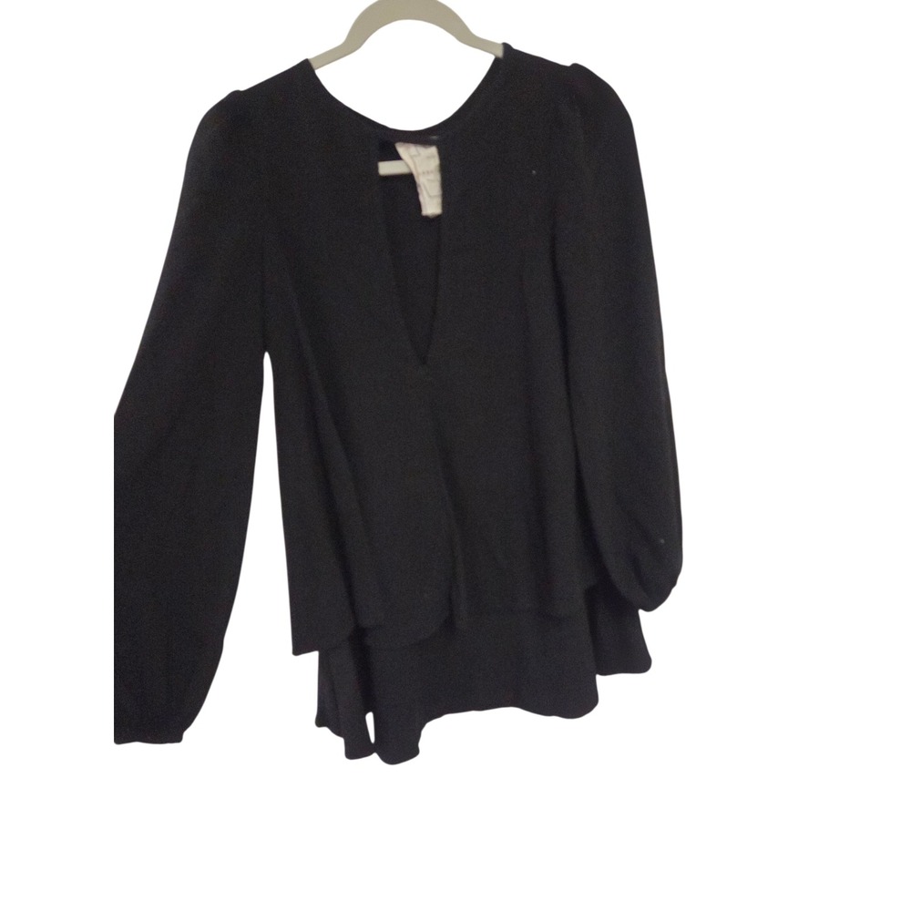 Vintage Free People Black Boho Peplum Blouse Made in USA XS Petite Deep V Flowy
